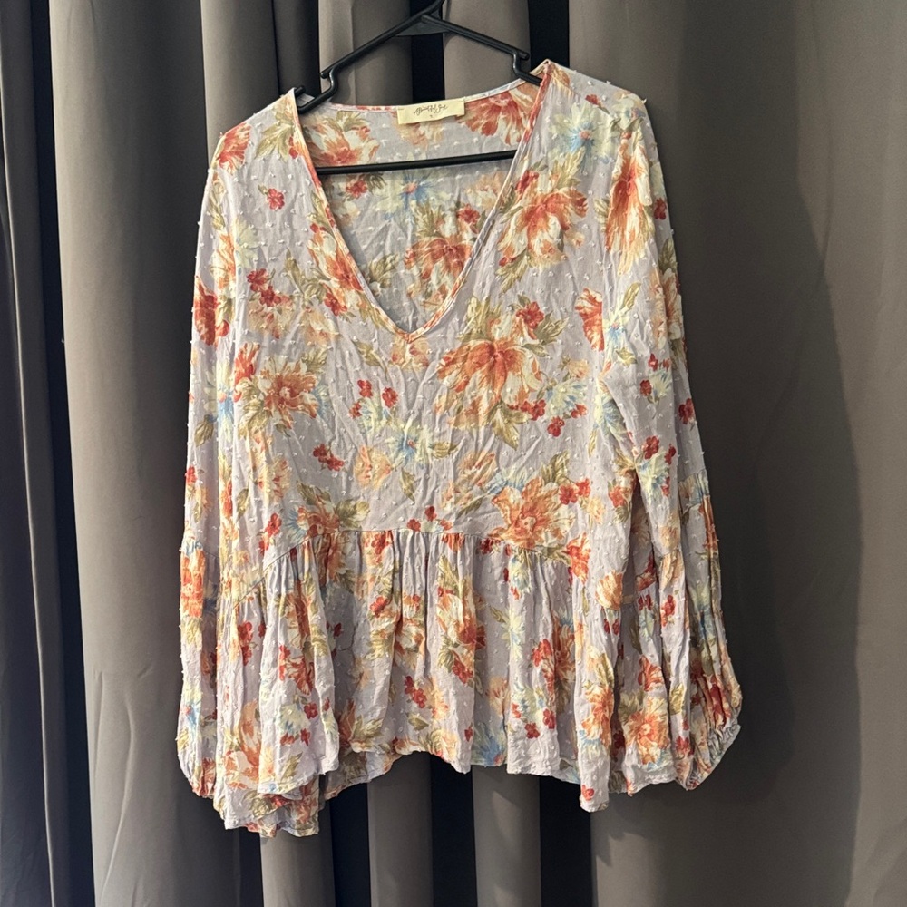 Light Blue Floral V-Neck Peplum Blouse by A Beautiful Soul